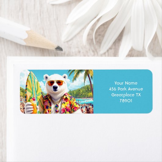 Fantasy Cute Polar Bear Beach ラベル (インサイチュ)