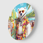Fantasy Cute Polar Bear Beach ラージ壁時計 (傾斜)