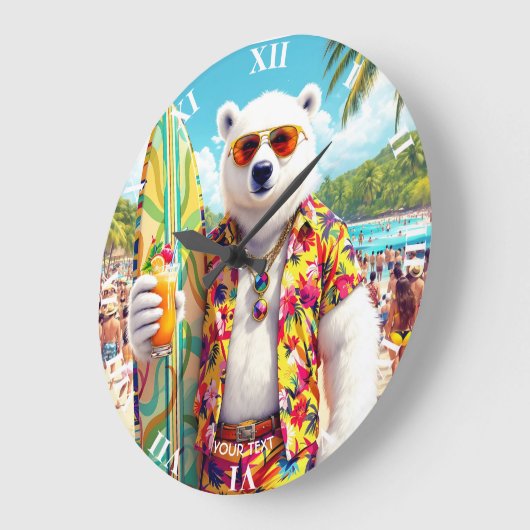 Fantasy Cute Polar Bear Beach ラージ壁時計 (傾斜)