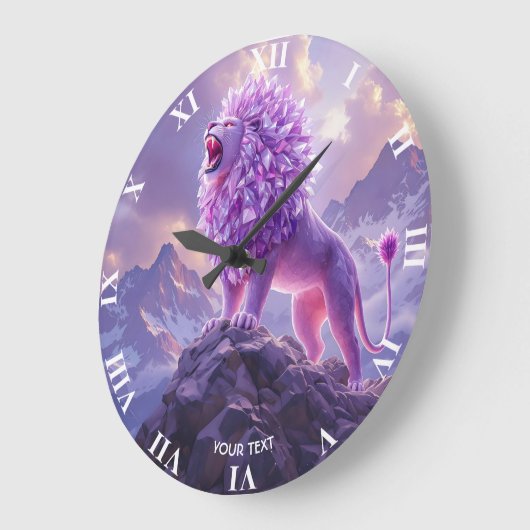 Fantasy Cute Purple Amethyst Lion ラージ壁時計 (傾斜)