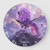 Fantasy Cute Purple Amethyst Lion ラージ壁時計 (正面)