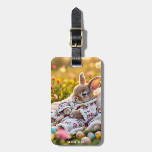 Fantasy Cute Rabbit Painter Flowers ラゲッジタグ (正面縦)