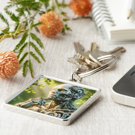 Fantasy Cute Robot Face Sculpture キーホルダー (側面)