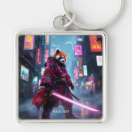 Fantasy Cute Samurai Red Panda キーホルダー (正面)
