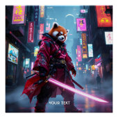 Fantasy Cute Samurai Red Panda ポスター (正面)