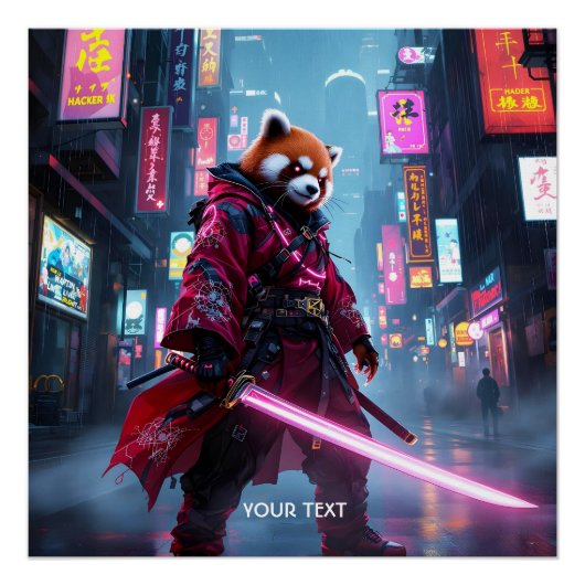 Fantasy Cute Samurai Red Panda ポスター (正面)