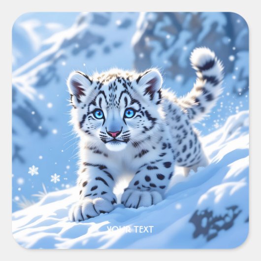Fantasy Cute Snow Baby Leopard スクエアシール (正面)