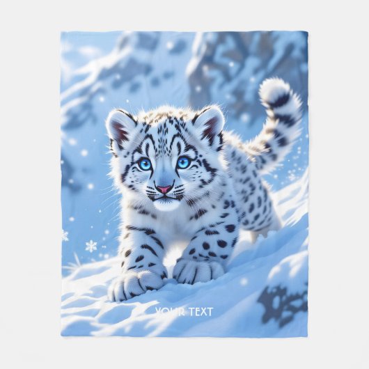 Fantasy Cute Snow Baby Leopard フリースブランケット (正面)