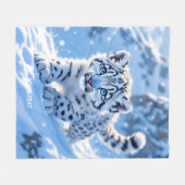 Fantasy Cute Snow Baby Leopard フリースブランケット (正面(横))