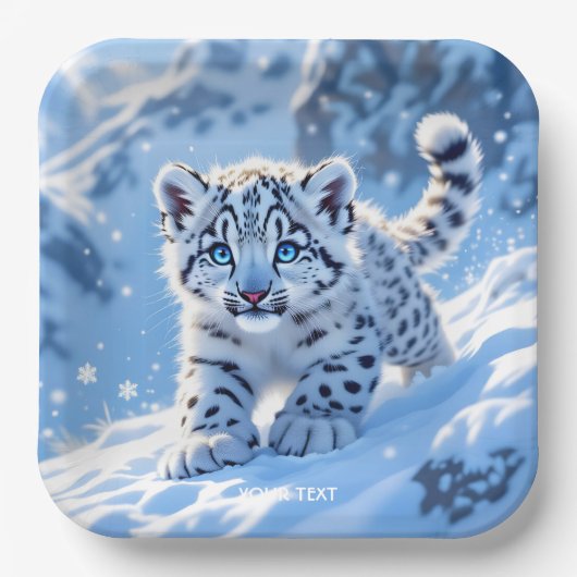 Fantasy Cute Snow Baby Leopard ペーパープレート (正面)