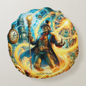 Fantasy Cute Steampunk Time Wizard ラウンドクッション (裏面)