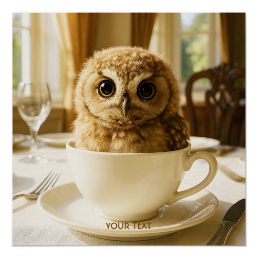 Fantasy Cute Tea Owl Baby ポスター (正面)
