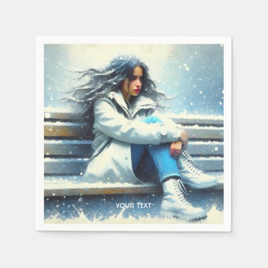 Fantasy Cute White Coat Winter スタンダードカクテルナプキン (正面)