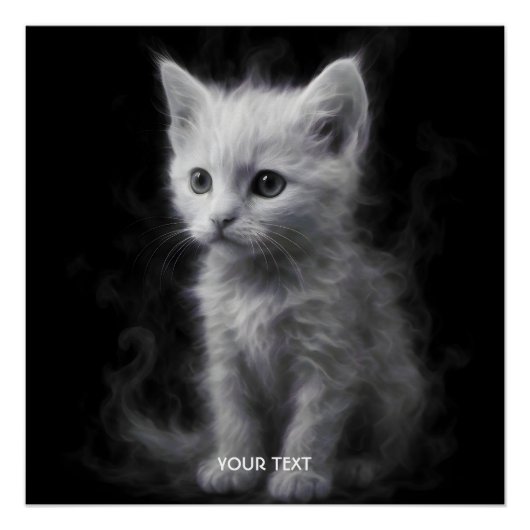 Fantasy Cute White Smoke Kitten ポスター (正面)