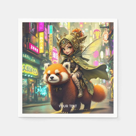 Fantasy Cute Wild Panda Ride スタンダードカクテルナプキン (正面)