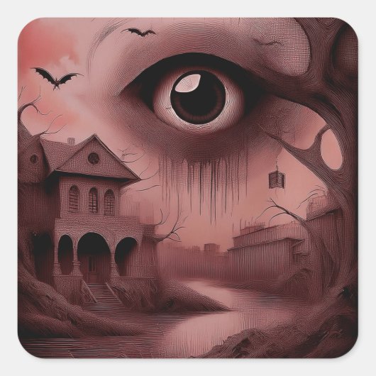 Fantasy: Dilapidated House With Giant Eyeball スクエアシール (正面)