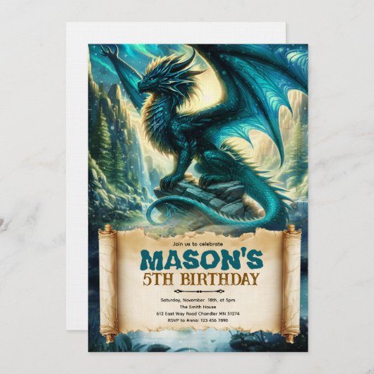 Fantasy Dragon Birthday Invitation 招待状 (正面/裏面)