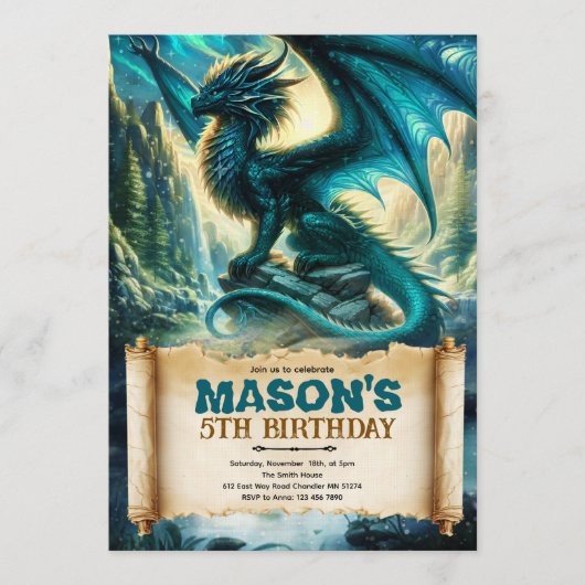 Fantasy Dragon Birthday Invitation 招待状 (正面)