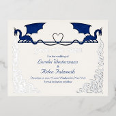Fantasy Dragon Blue Wedding Save the Date Card 箔シーズンポストカード (正面)
