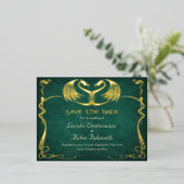 Fantasy Dragon Green Wedding Save the Date Card 箔シーズンポストカード (立ち正面)