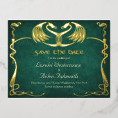 Fantasy Dragon Green Wedding Save the Date Card 箔シーズンポストカード (正面)