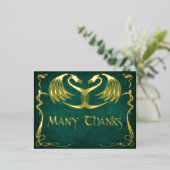 Fantasy Dragon Green Wedding Thank You Card 箔シーズンポストカード (立ち正面)