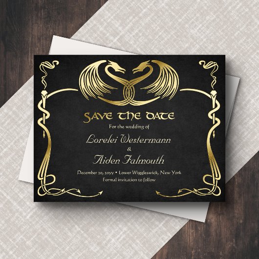 Fantasy Dragon Wedding Save the Date Card 箔シーズンポストカード
