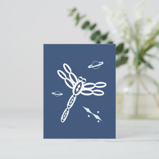 Fantasy Dragonfly and OuterSpace Rift, blue, white ポストカード (スタンド正面)