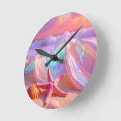 Fantasy Dream Beach With Beautiful Pink Starfish  ラウンド壁時計 (傾斜)