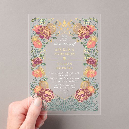 Fantasy Enchanted Pink Purple Floral Wedding アクリル招待状 (インサイチュ (ポータブル))