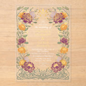 Fantasy Enchanted Purple Orange Floral Wedding アクリル招待状 (正面)