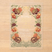 Fantasy Enchanted Red Floral Garden Wedding アクリル招待状 (正面)