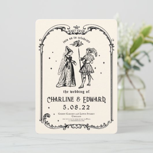 Fantasy Engraving Art Medieval Wedding 招待状 (スタンド正面)