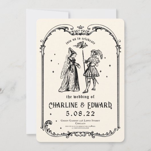 Fantasy Engraving Art Medieval Wedding 招待状 (正面)
