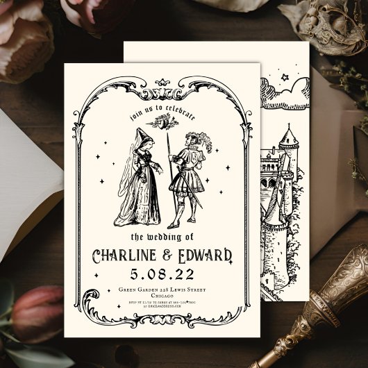 Fantasy Engraving Art Medieval Wedding 招待状