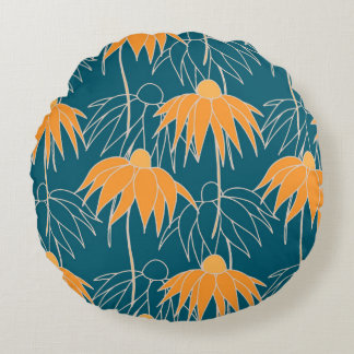 Fantasy floral hand drawn seamless pattern. Orange ラウンドクッション