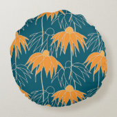 Fantasy floral hand drawn seamless pattern. Orange ラウンドクッション (裏面)