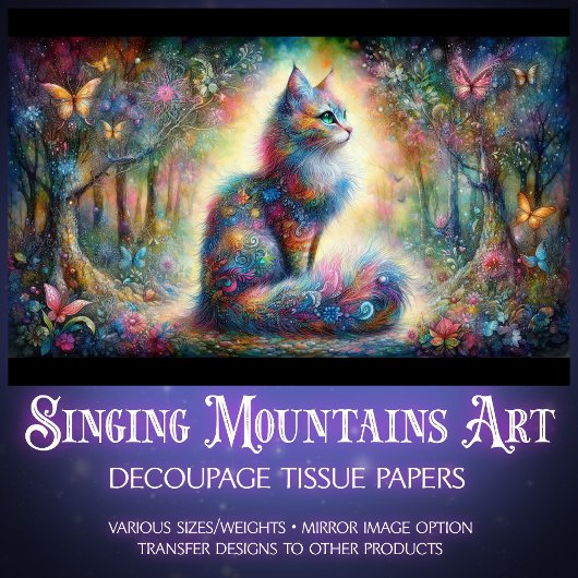 Fantasy Floral Woodland Wonder Cat Decoupage  薄葉紙
