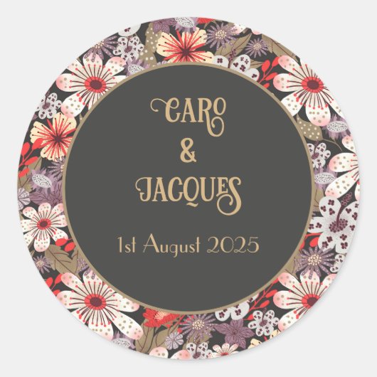 Fantasy Flowers - wedding invitaion sticker ラウンドシール (正面)