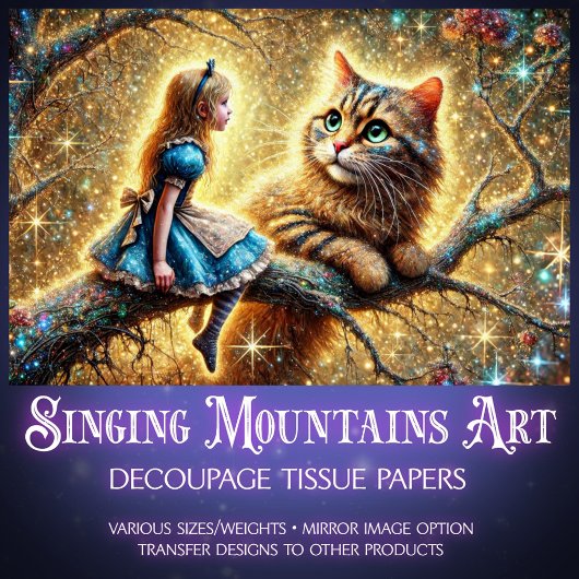 Fantasy Forest Friends Alice and Cat Decoupage 薄葉紙