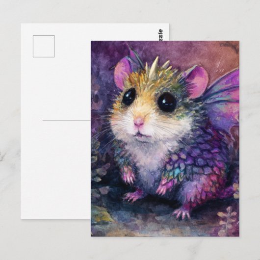 Fantasy Hamster Dragon Watercolor ポストカード (正面/裏面)
