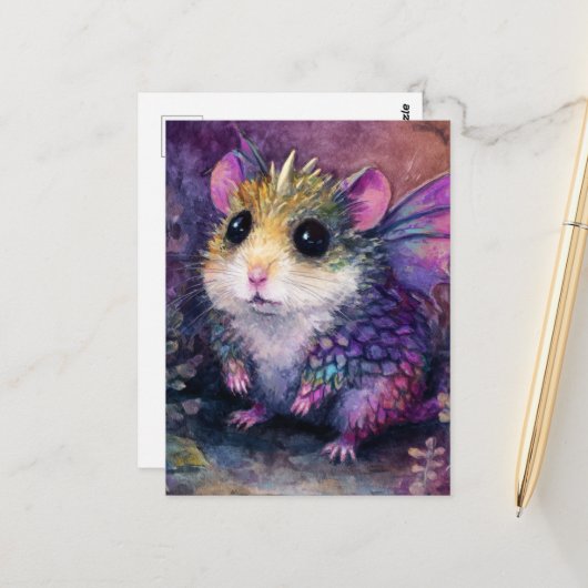 Fantasy Hamster Dragon Watercolor ポストカード (正面/裏面インサイチュ)