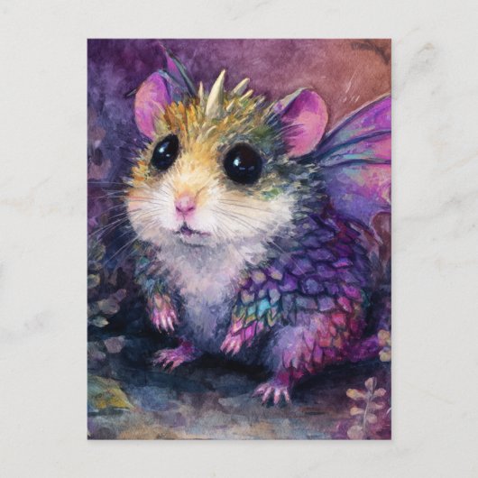 Fantasy Hamster Dragon Watercolor ポストカード (正面)