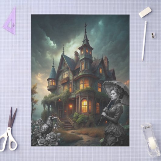 Fantasy Haunted House Victorian Lady Raven Roses 薄葉紙 (クラフト)