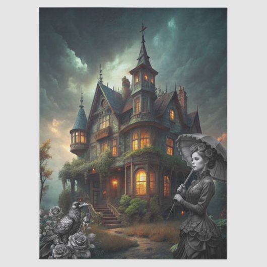 Fantasy Haunted House Victorian Lady Raven Roses 薄葉紙 (正面)