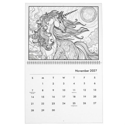 Fantasy Horse Coloring Calendar カレンダー (11月 2027)