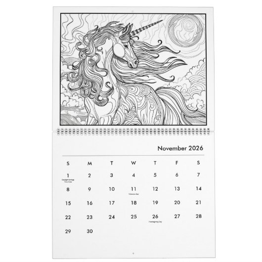 Fantasy Horse Coloring Calendar カレンダー (11月 2026)