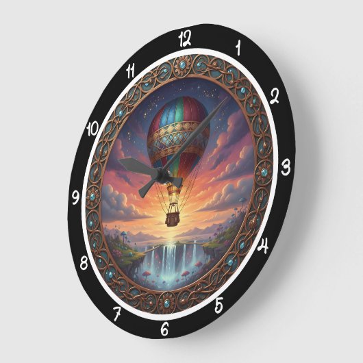 Fantasy Hot Air Balloon Waterfall ラージ壁時計 (傾斜)