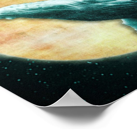 Fantasy Humpback Whale Flying to The Moon Poster ポスター (角)