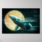 Fantasy Humpback Whale Flying to The Moon Poster ポスター (正面)